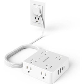 OIOSEN Multicontacto USB C Enchufe Plano, Electrica Regleta de enchufes 1.5 M con 8 Salidas CA y 4 Puertos USB (2 USB C), protección de 1700 Julios para el hogar, Elementos Esenciales de la Oficina