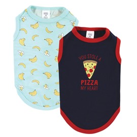 Luvable Friends Dog Pet Dog and Cats Cotton T-Shirts 2pk, Pizza Bananas, Small