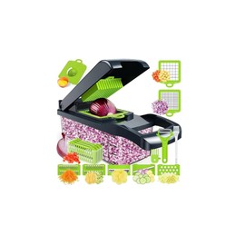 Pro Vegetable Chopper - Multifunctional 16 in 1 Food Chopper, Kitchen Vegetable Slicer Dicer, Veggie Chopper With 8 Blades, Carrot and Garlic Chopper With Container., Large