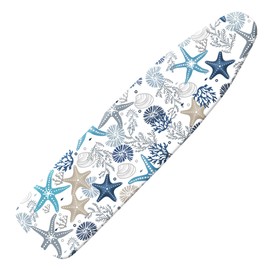 Extra Thick Ironing Board Cover and Pad, Coral Starfish Coastal 15x54 Ironing Board Cover, Resist Scorching and Staining,Elastic Edges,Nautical Blue Conch Ocean Theme