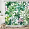 Green Leaves Eucalyptus Shower Curtain, Floral Tropical Plant Shower Curtains