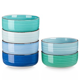 vancasso Bonita Cereal Bowl Set of 6, 24 Oz Ceramic Bowls for Kitchen, Dishwasher & Microwave Safe Bowls for Soup, Cereal, Dessert, Fruit, Blue Colored Bowl Set