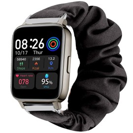 Compatible for Motast 1.69" Smartwatch Band, onetuo Fabric Scrunchie Elastic Women Replacement Straps Compatible for MuGo P36A/AGPTEK 1.69" / Rinsmola 1.69 / Doubc Smart Watch (Black)