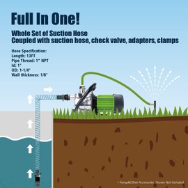 Green Expert 1" ID Inlet Hose Kit Installed with End Valve and Threaded Adapter, 13-Foot Transparent PVC Pipe for Shallow Well Pumps Booster system Water Intake, All-in-One Easy Installation