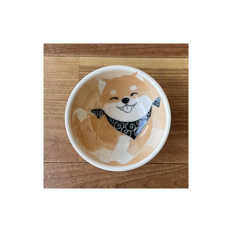 Kanese DG-008 Laughing Inu Lightweight Rice Bowl, Brown