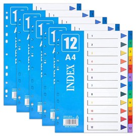 Parthan A4 File Dividers, 5 Pack 12 Part Folder Dividers, Assorted Color A4 Dividers for Ring Binders, Dividers for Lever Arch Files, A4 Binder Dividers for Office and School,A to Z File Divider