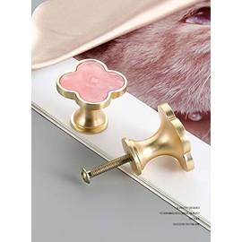 6 Pcs Clover Knobs Dresser Cabinets Kitchen Cupboard Pulls Drawer Wardrobe Shoe Cabinet Jewelry Box Pulls Furniture Coffee Table Single Hole Door Handles(Pink)