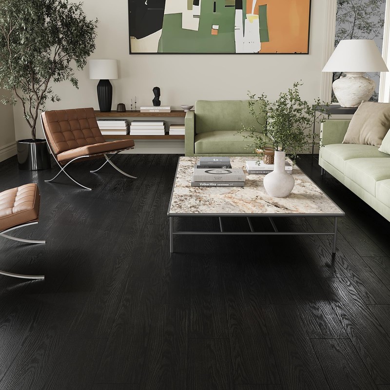 VEELIKE Black Vinyl Plank Flooring Peel and Stick Floor Tile