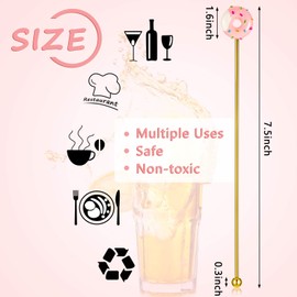 Patelai 8 Pcs Stainless Steel Donut Stirrers Reusable Coffee Beverage Stirrers 7. 5'' l Swizzle Cocktail Sticks Long Handle Spoons for Donut Gift Party Favor Decorations, 4 Gold and 4 Silver