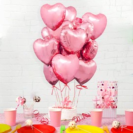 Heart Shaped Foil Balloons for Valentines Day Party Decorations - Pack of 15 -Foil Valentines Day Balloons for Romantic Decorations Special Night (pink)