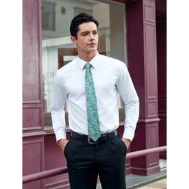 HISDERN Men Aqua Floral Ties Woven Classic Necktie Pocket Suqare Set Formal Tie for Wedding Business with Handkerchief