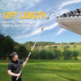 Telescoping Gutter Cleaning Wand 12 Foot Gutter Cleaner Tools from the Ground Gutter Cleaning Tools Aluminum Wand Garden Hose Attachment and Connection adapter (Long)