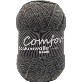 6-Ply Sock Wool, Plain Colour, 150 g, Knaul, 375 m Length for Particularly Warm Socks, Soft, Cuddly Soft Grip, Colour: (Dark Grey)