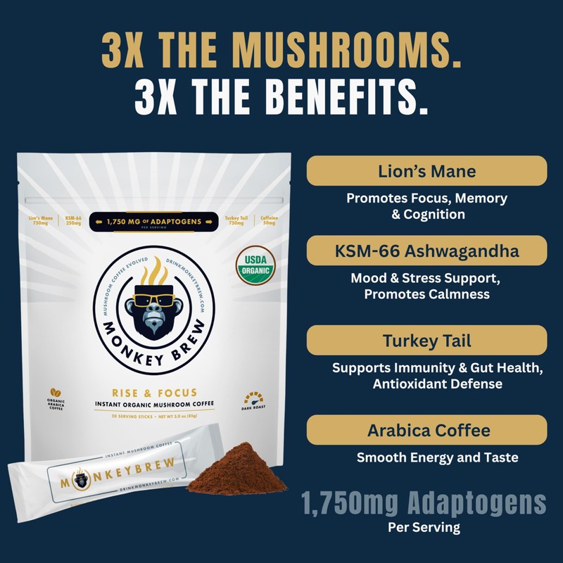 Monkey Brew Rise & Focus USDA Organic Mushroom Coffee |