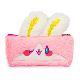 Starplast Plush Pencil Case 1 Zip Rabbit Design – Extra Durable, Soft and Large Capacity, School, College, Daily Use., pink, School Bags