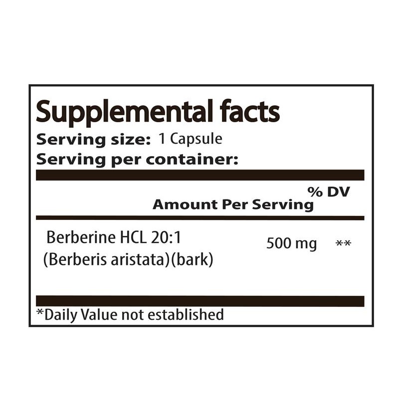 PURE Berberine HCL -500 COUNT- Capsules 20:1 Herbal supplement -