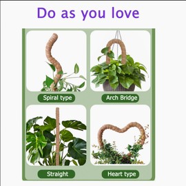 2 Pack Bendable Moss Pole for Climbing Plants, Moss Stick Plant Support Stake for Monstera, Indoor Plants, Garden with Coconut Fiber Coir, Natural Plant Poles for Pothos Ivy, Vertical Growth