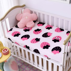 KWLOVER Soft Skin-Friendly Cute Strawberry Printed Crib Sheet for Boys Girls,2 Pack Crib Mattress Sheet or Toddler Bed Sheet, Baby Fitted Crib Sheet (Pink Strawberry)