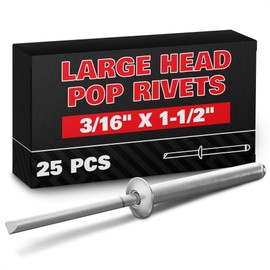 25 Pcs Aluminum Long Rivets 3/16 x 1-1/2 Large Dome Head Long Grip Blind Rivets Grip Range 24–30 mm (0.94–1.18") Heavy Duty for Windows Doors Metal Auto Body Corrosion-Resistant Indoor & Outdoor Use