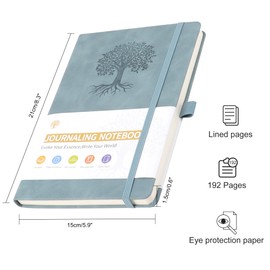 JUNART A5 Journal Notebooks for Women & Men with 192 Pages, Leather Hardcover Notebook for Personal Writing Study Office Travel Recording or Gifts(Lake Blue)