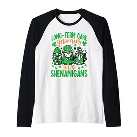 Long-Term Care Gnomies Love Shenanigans St. Patrick's Day Raglan Baseball Tee