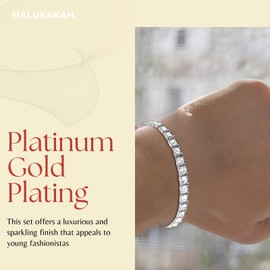 HALUKAKAH Platinum Plated Tennis Chain Bracelet - Luxury Sparkling Jewelry for Kids - Chain Length 18cm - with Giftcard - Stylish Accessories for Everyday Glam,Birthday,Party