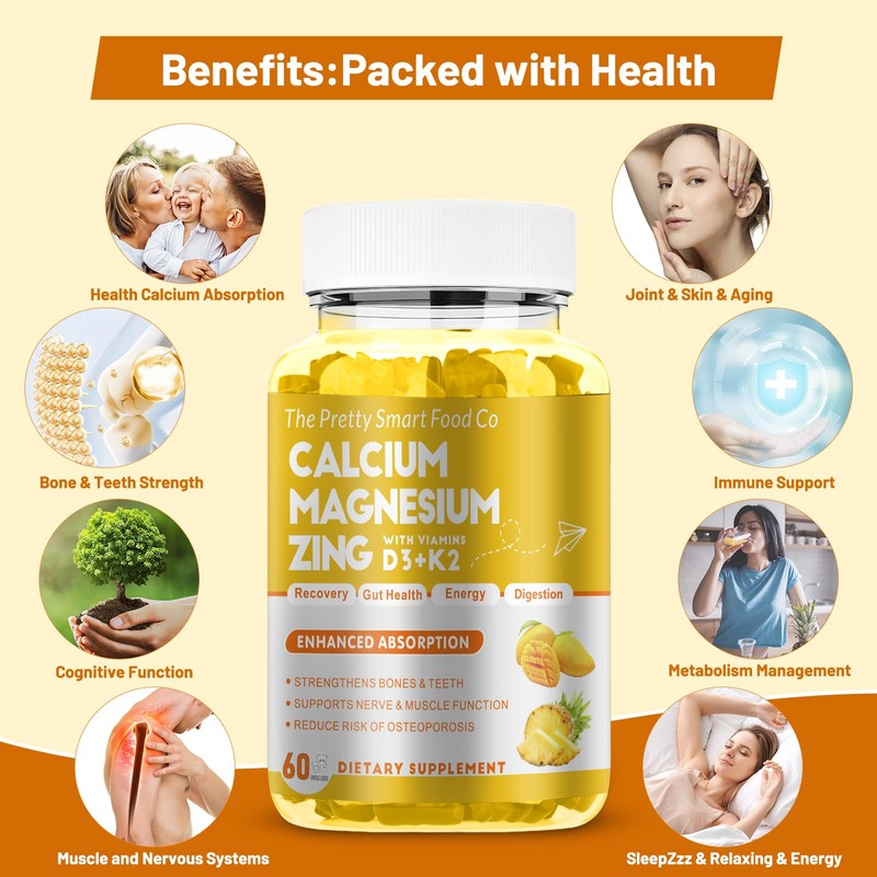 Calcium Magnesium Zinc Gummies with Vitamin D3 & K2 for