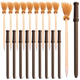 GBKDQQ Pack of 20 Pencils: 10 Pieces Witch Broom Pencils + 10 Pieces Magic Wand Pencils, Pencils Natural Wooden Multifunctional Pencil for Magic Theme Parties, Birthday Party Gifts