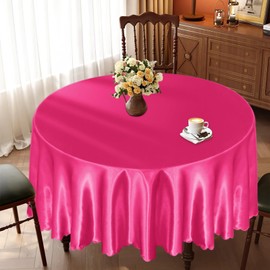 KKJIAF 1 Pack 108Inch Round Table Cloth, Hot Pink Tablecloth Satin Table Cover for Round Tables, Silky Satin Bright Half Round Tablecloth for Wedding Dining Table Buffet Parties Banquet Decoration