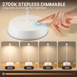 Jesiley Cordless LED Table Lamp Rechargeable Battery Operated 6000mAh Touch Dimmable Lamp IP54 Waterproof Portable Wireless Table Light for Home Restaurant Bar Indoor/Outdoor (White-2PC)