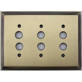 Deco Step Style Antique Brass 3 Gang Push Button Light Switch Wall Plate