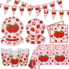 83PCS Strawberry Theme Party Supplies Strawberry Birthday Party Tableware Set Berry Sweet Birthday Decorations Sweet Fruit Theme Party Supply for 1st Baby Shower Serves 20 Guests