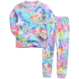 VAENAIT BABY Kids Junior 100% Cotton Sleepwear Pajamas 2pcs Set Tiedye-Rainbowmint-246 M
