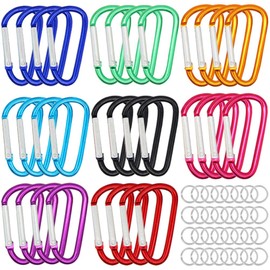 H&W - 32 piezas de mosquetón pequeño de aluminio de 1.8 pulgadas, 8 colores, ganchos de mosquetón de puerta con resorte duraderos, accesorios deportivos, con anillos de acero de regalo, 32 piezas,