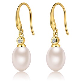 Women's Pearl Earrings 925 Sterling Silver Natural Freshwater Pearl Drop Earrings For Women, Silver