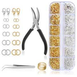Pack of 1443 Jump Rings for Jewellery Making, Metal Open Rings and Lobster Clasps Kit with Jump Ring Pliers, Tweezers, Jump Rings Opener, Jewellery Accessories Kit, DIY Bracelets Crafts (Silver and