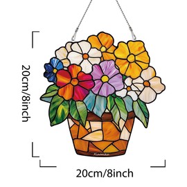 MIDEFINCH Acrylic Stained Glass Style Colorful Flower Window Hanging, Lightweight Faux Stained Glass Suncatcher for Home Decor, Floral Wall Decoration, Ideal for Windows and Sunlit Spaces 8" x 8"