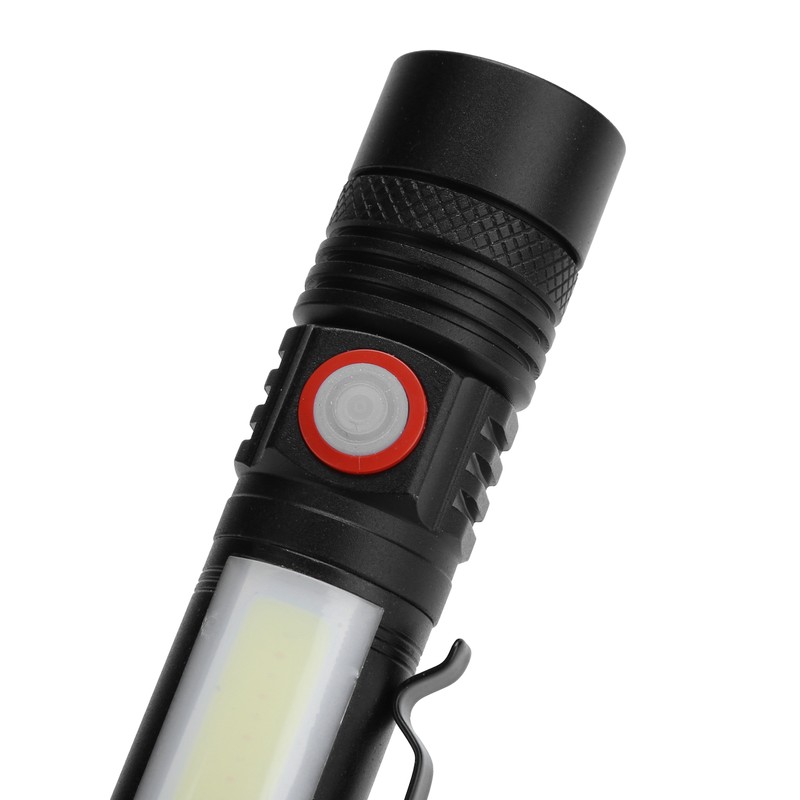 T6+COB Electric Torch Telescopic Zoom Powerful Flashlight Dual Light Sources