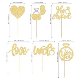 24 piezas de adornos para magdalenas con purpurina dorada Love I Do para decoración de tartas, anillo de corazón, despedida de soltera, púas de boda, compromiso, despedida de soltera, fiesta, suministros para decoración de pasteles