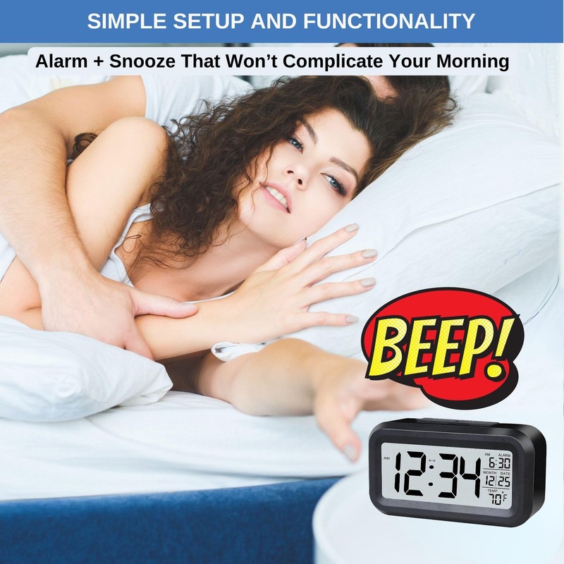 Digital Alarm Clock Battery Operated with Large Display, Night Light