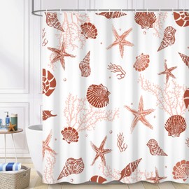 CRTPOD Nautical Coastal Shower Curtain, Ocean Beach Themed Starfish Seashell Coral Conch Bathroom Curtains Summer Waterproof Fabric Bathtub Curtain Sets with Hooks Bathroom Decor 72" W x 72" L