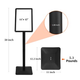 JUNJIAO Sign Stand 11 x 17 Inch Heavy Duty Sign Holder with Base Pedestal Poster Stand Adjustable Floor Standing,Vertical and Horizontal Display for Indoor Outdoor, Black