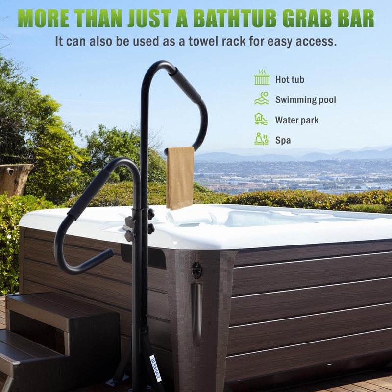 Hot Tub Handrail, 360-Degree Rotatable SPA Handrail, 41"-53" Adjustable Height,