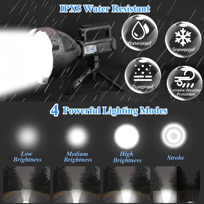 Rechargeable Spotlight, 3,000,000L High Lumens Led Spot Lights Outdoor Handheld