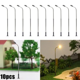 LED Model Street Light 1:50 Model Railway Warm White Lamp Post Road Light H0 TT Gauge Single Headlight 10pcs
