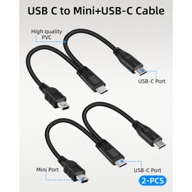 GELRHONR Short USB C Multi Splitter Charging Cable 5V, 2 in 1 USB C Male to Type C&Mini Male Charge Cord with Cell Phones Tablets and More 30cm/1Ft, 2Pack &Only Charging (C to C + Mini)
