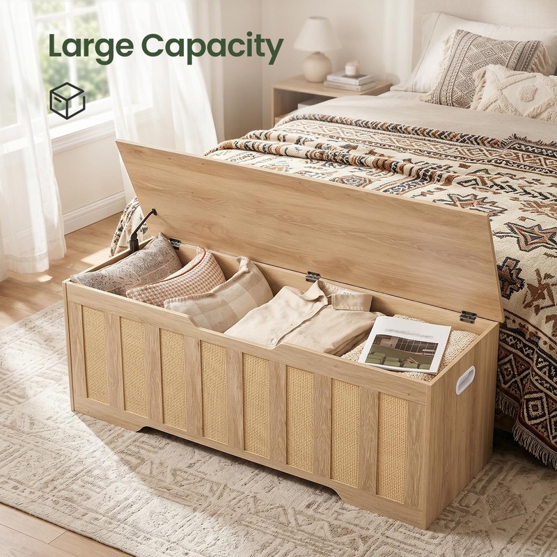 CHOEZON 47.2" Storage Bench, Rattan-Style Storage Chest, Storage Cabinet with