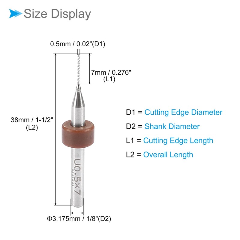 CoCud Micro PCB Drill Bit 1/8 Inch Shank 0.5 mm