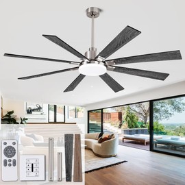 72” Large Ceiling Fans, Ceiling Fan with Remote Control and Wall Switch, 6-Speed Reversible Silent DC Motor, Dual Finish 8 Blades, Indoor/Outdoor Gray Contemporary Ceiling Fan for Living Room, Patio