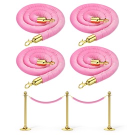 PATIKIL 5 Feet Pink Velvet Stanchion Rope, 4 Pack Crowd Control Barrier Rope with Snap Hooks for Posts Stands Queue Divider of Hotel Theater, Golden